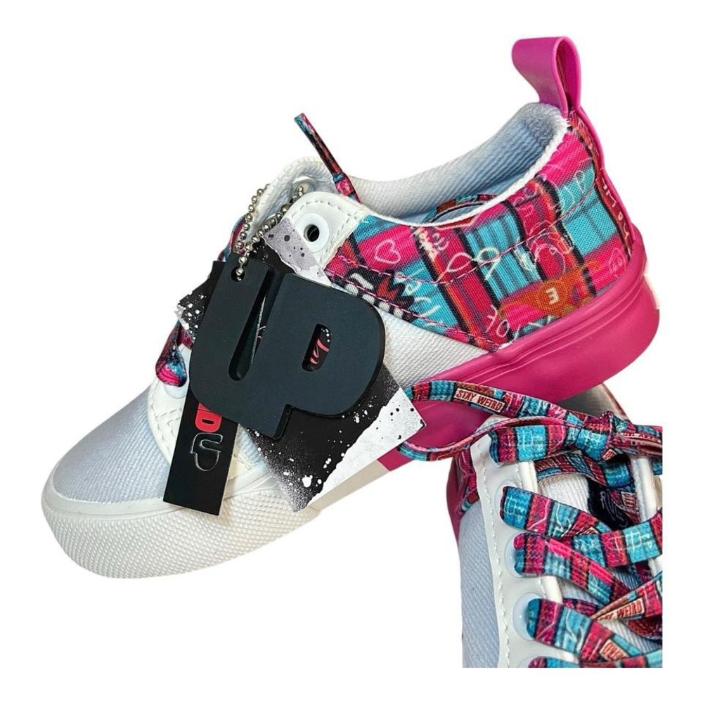Walt Disney “Cruella Deville” Girl’s Chambray & Plaid Patch Sneakers, Size 11